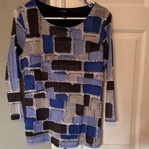 Alfani Blue and Black Geometric Long-Sleeve Top